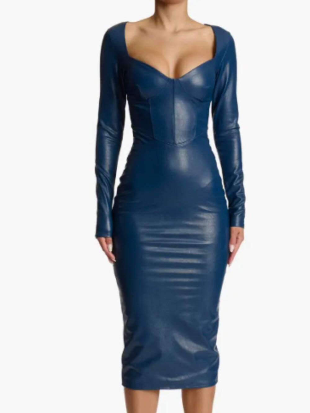 Naked Wardrobe Down to the Corset Faux Leather Long Sleeve Midi Dress Medium